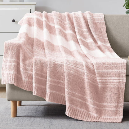 WRENGONGE Pink Throw Blanket, 50x70 Soft Cozy Striped Throw Blankets for Couch, Sofa, Bed, Travel