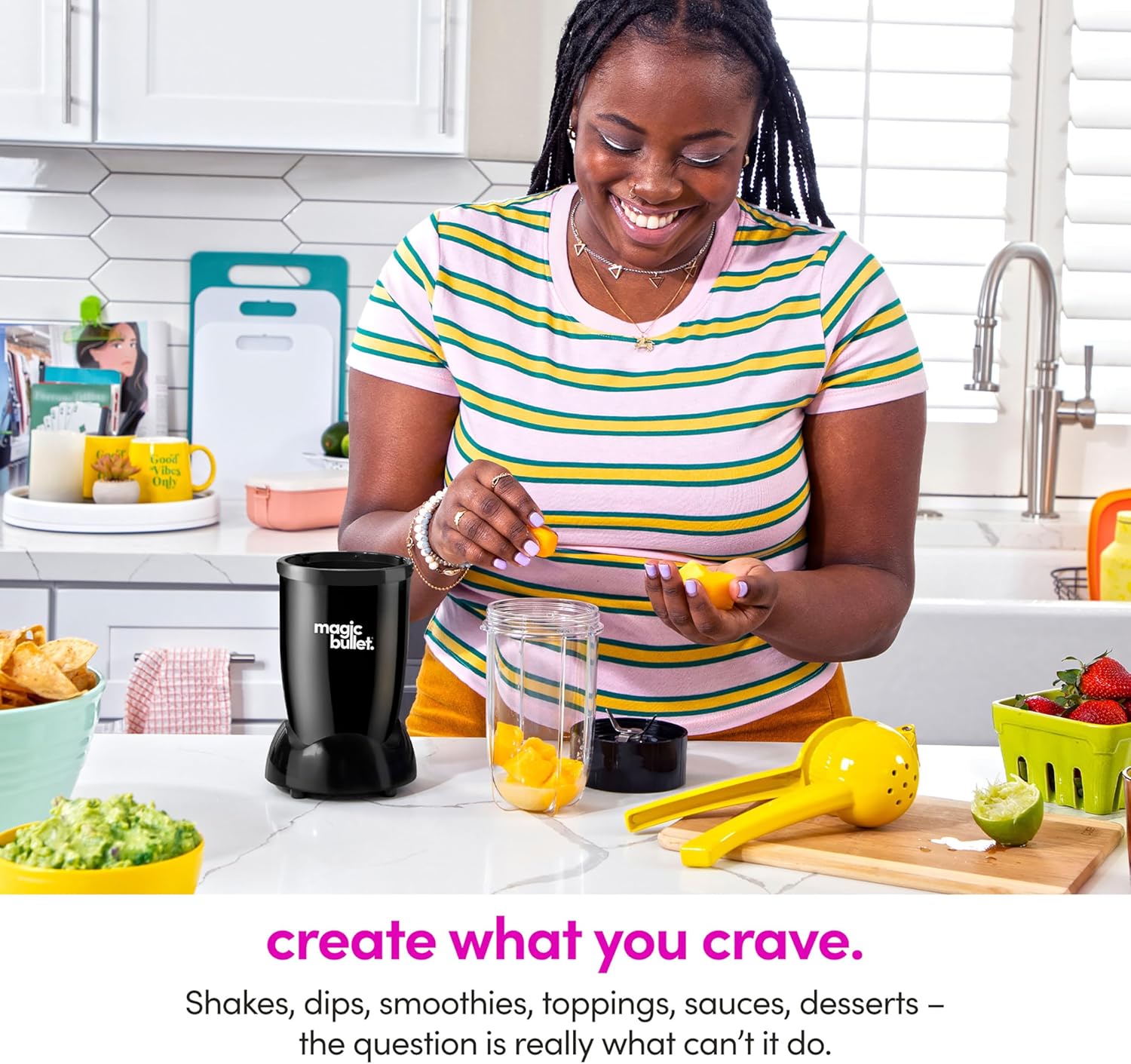 Magic Bullet® Blender Set, 7-Piece Set, 250W Blender and Food Processor, 2 Blending Cups, Cross
