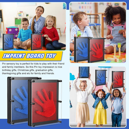 2 Pack Extra Large 3D Pin Art Board Toy 10 x 8 Inch Plastic Pin Art Board Sensory Toy Stress Relief Fidget Toy for Boys Girls Adult Creative Fidgets Christmas Birthday Gifts, (Red and Blue)
