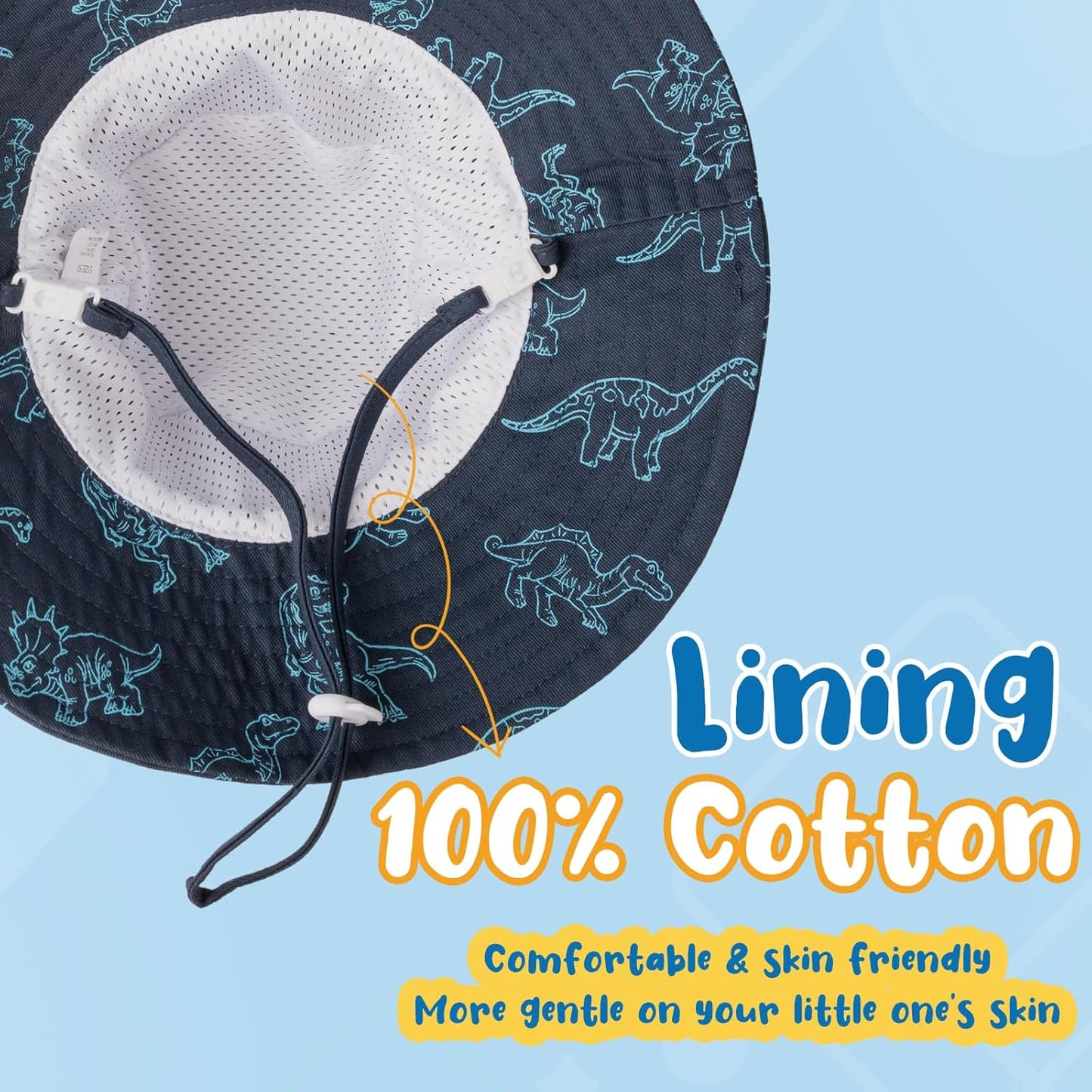 Baby Sun Hat Kids Summer UPF 50+ Toddler Bucket Hat Wide Brim Adjustable Beach Hats for Boys Girls Age 0-6 Years