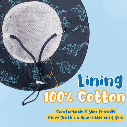 Baby Sun Hat Kids Summer UPF 50+ Toddler Bucket Hat Wide Brim Adjustable Beach Hats for Boys Girls Age 0-6 Years