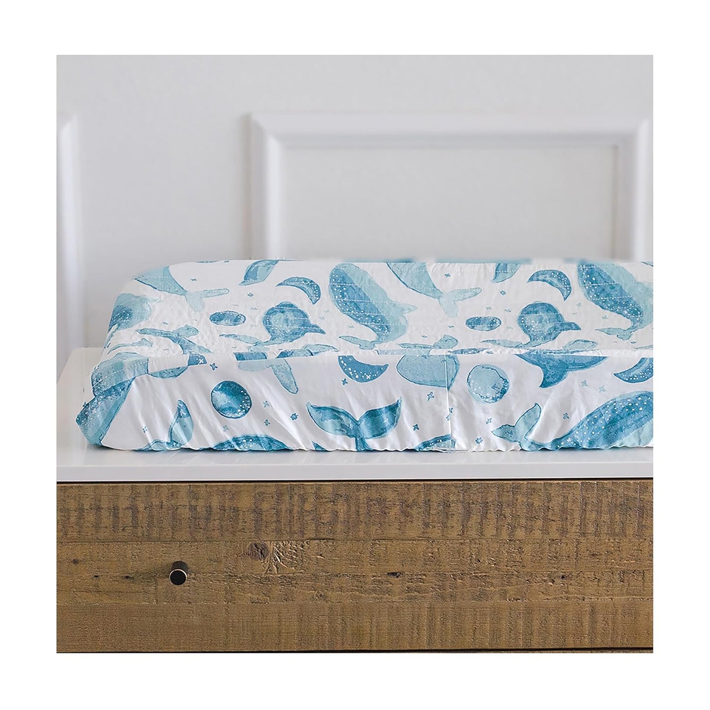 Crane Baby Quilted Changing Pad Cover with Animal Print, Breathable Cotton Sateen, Fits Standard 16?�X32??Pads, Ocean Whale Blue