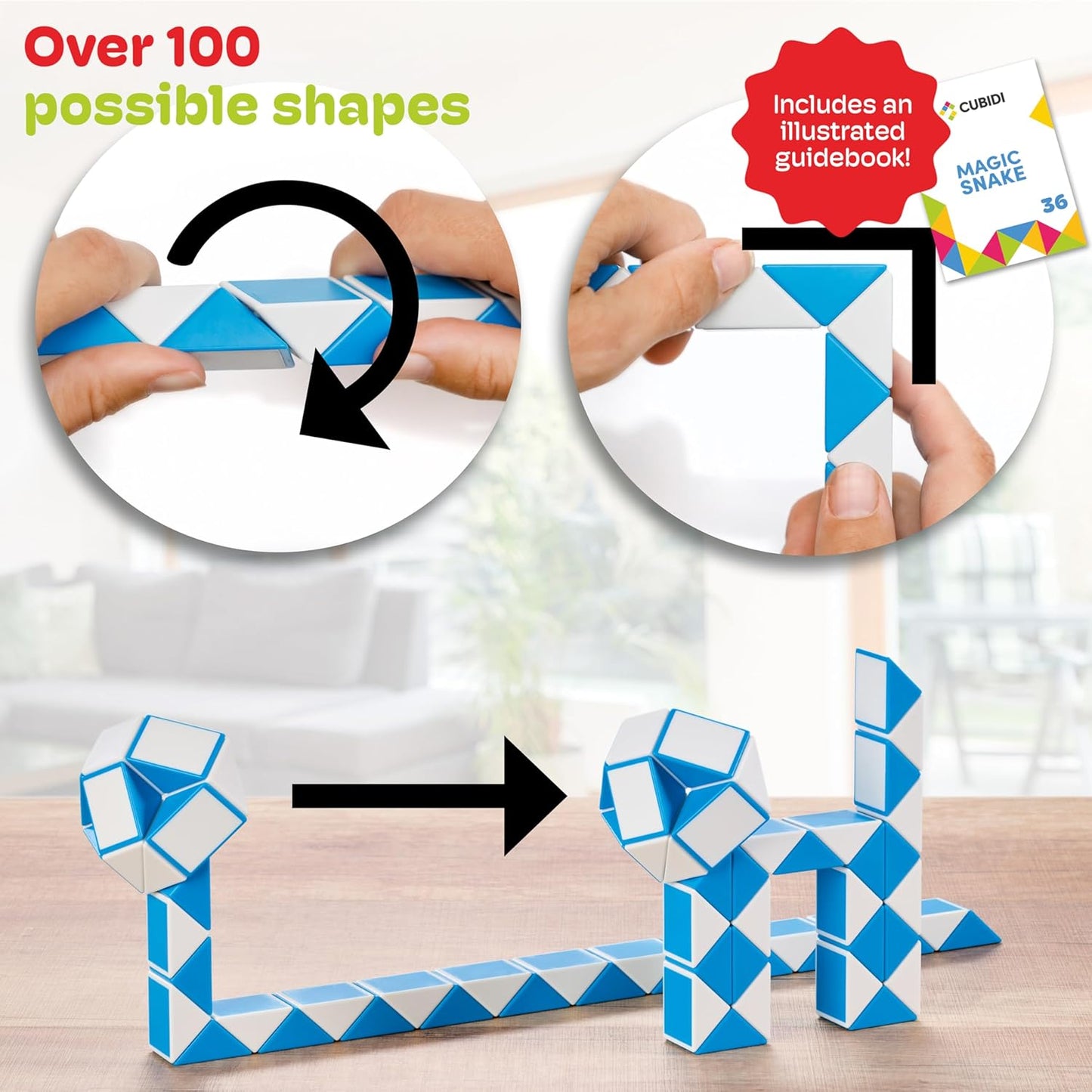 CUBIDI® Magic Snake Cube | Fidget Snake Toy for Kids | Travel Toys for Kids Ages 4-8 | Great Gift for Boys and Girls Birthday, Christmas, Stocking Stuffers - 36 Blocks | 0.9 inch x 0.7 inch | Red