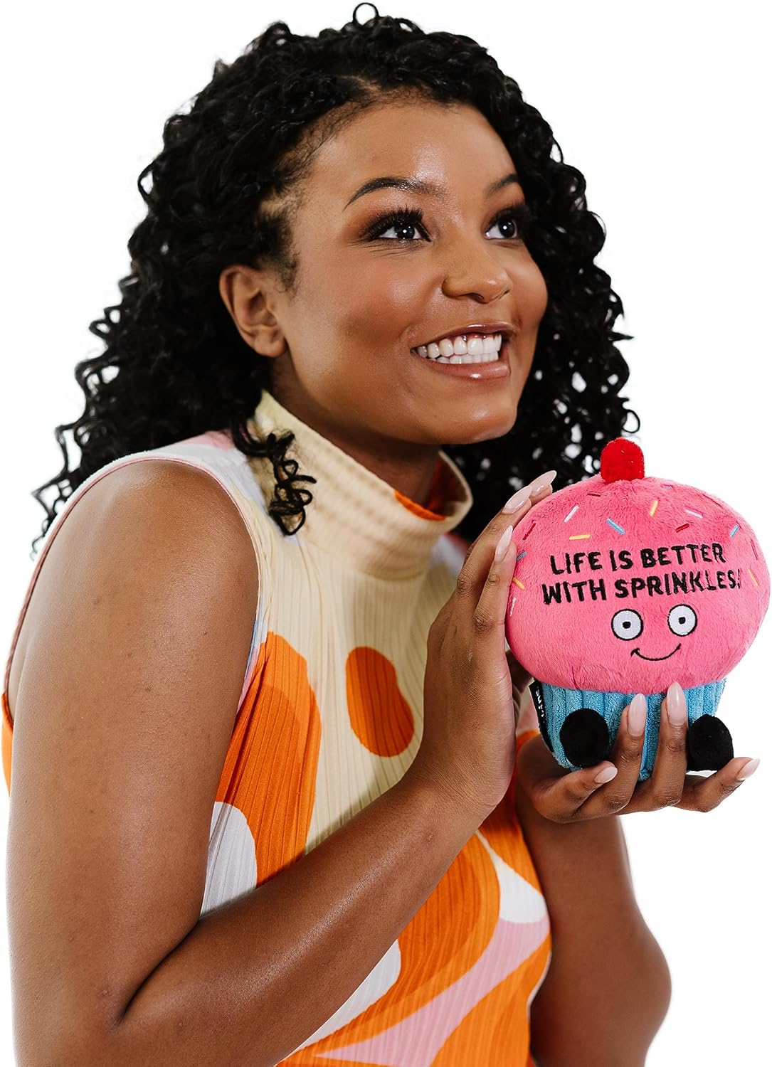 Cupcake Foodie Plushie, Funny Pun Meme Gag Gift, White Elephant, Stocking Stuffer Present, Great for Emotional Support, Fun Desk Accessory, Weighted Base for Display