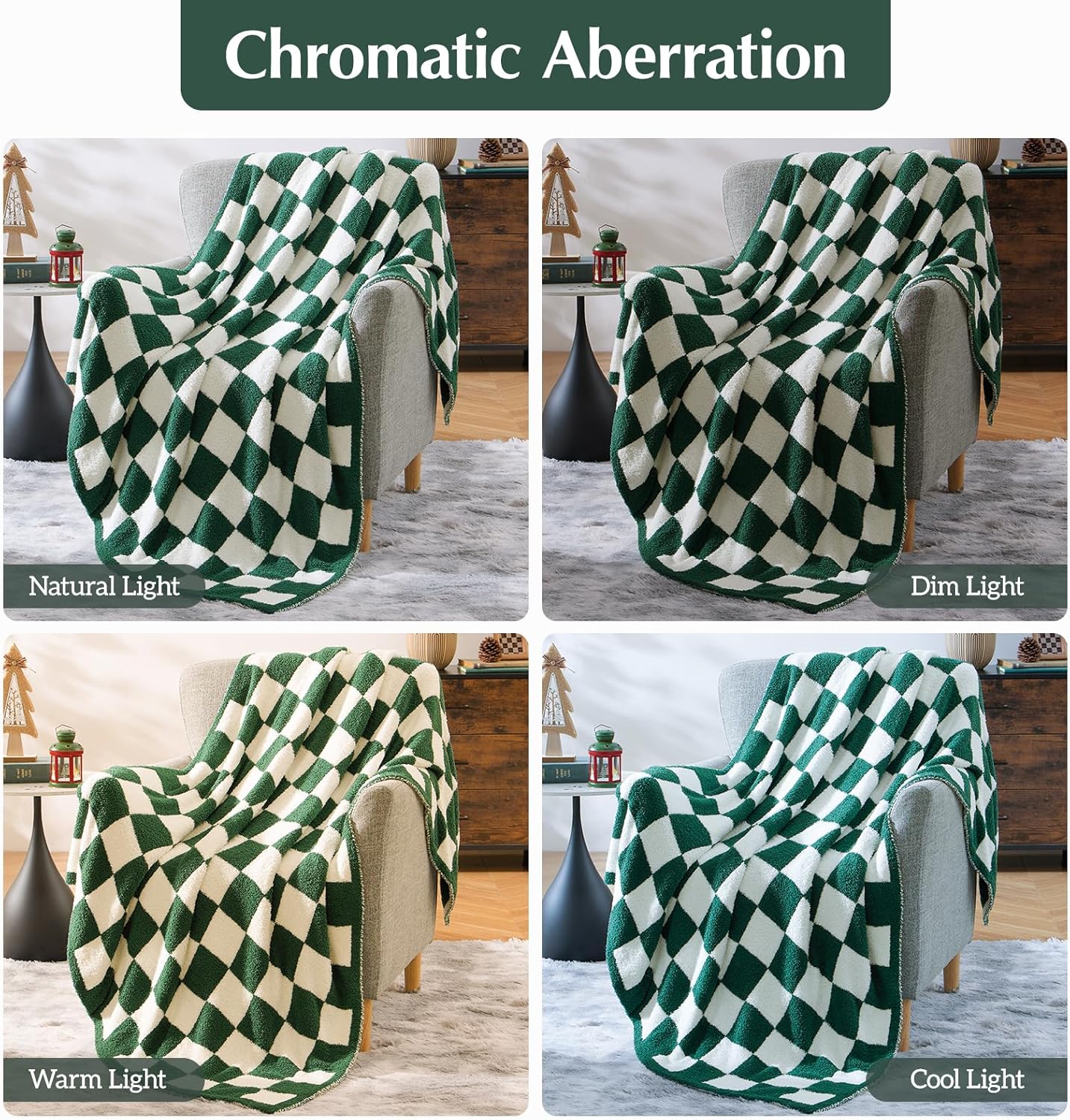 WRENSONGE Checkered Throw Blanket, Avocado Green Soft Cozy Fluffy Warm Hand Made Throw Blankets for
