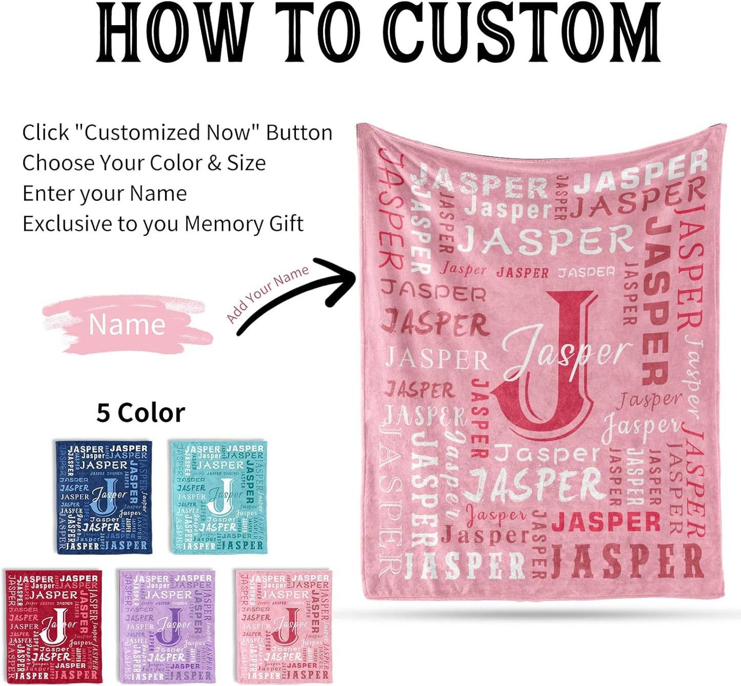 Ship Next Day, Custom Name Blanket - Printed in USA, Personalized Baby Blankets for Girls, Baby