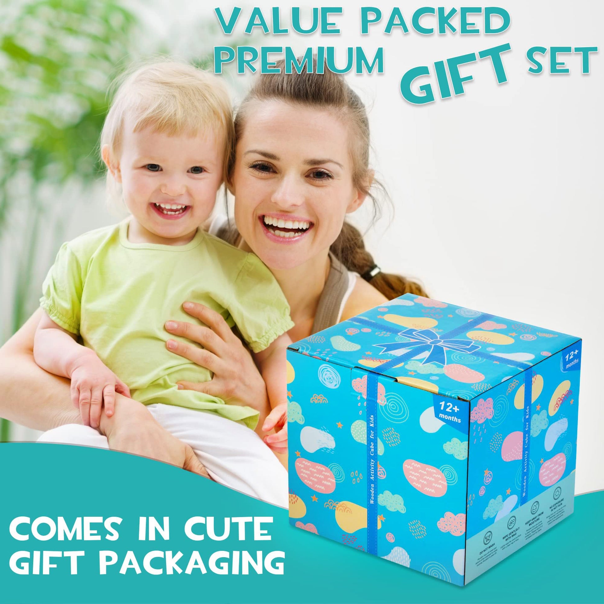 HELLOWOOD Wooden Activity Cube, 8-in-1 Montessori Baby Toys for 1+ Year Old Boys & Girls