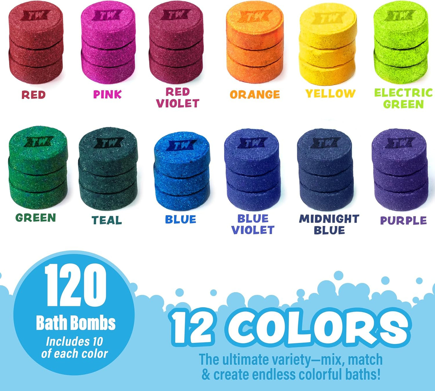 Tub Works® Bath Color Pops™ Moisturizing Kids Bath Bombs, 120 Count | Bath Bomb Refills for Bath