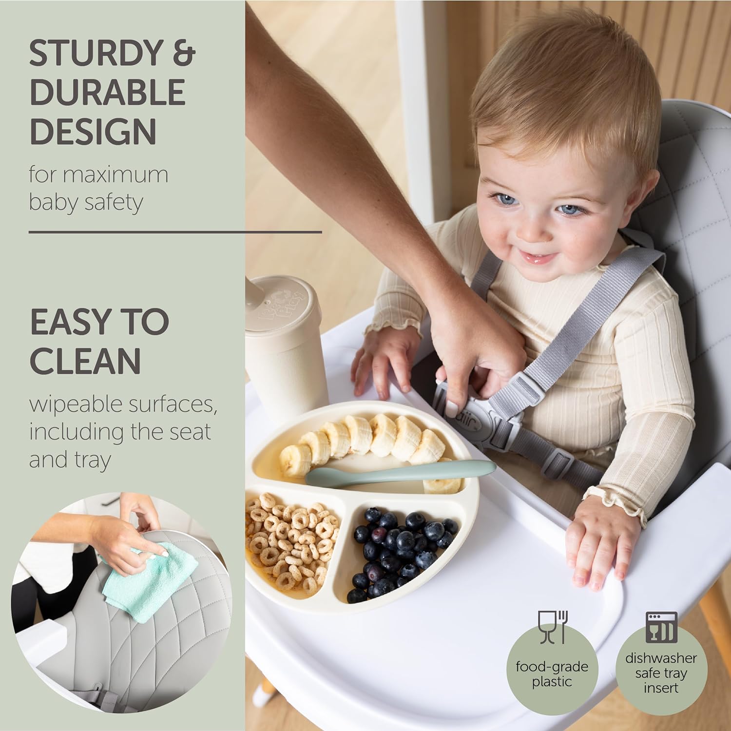 Convertible High Chair for Babies, Toddlers, Kids & Children - Wooden Highchair with Adjustable