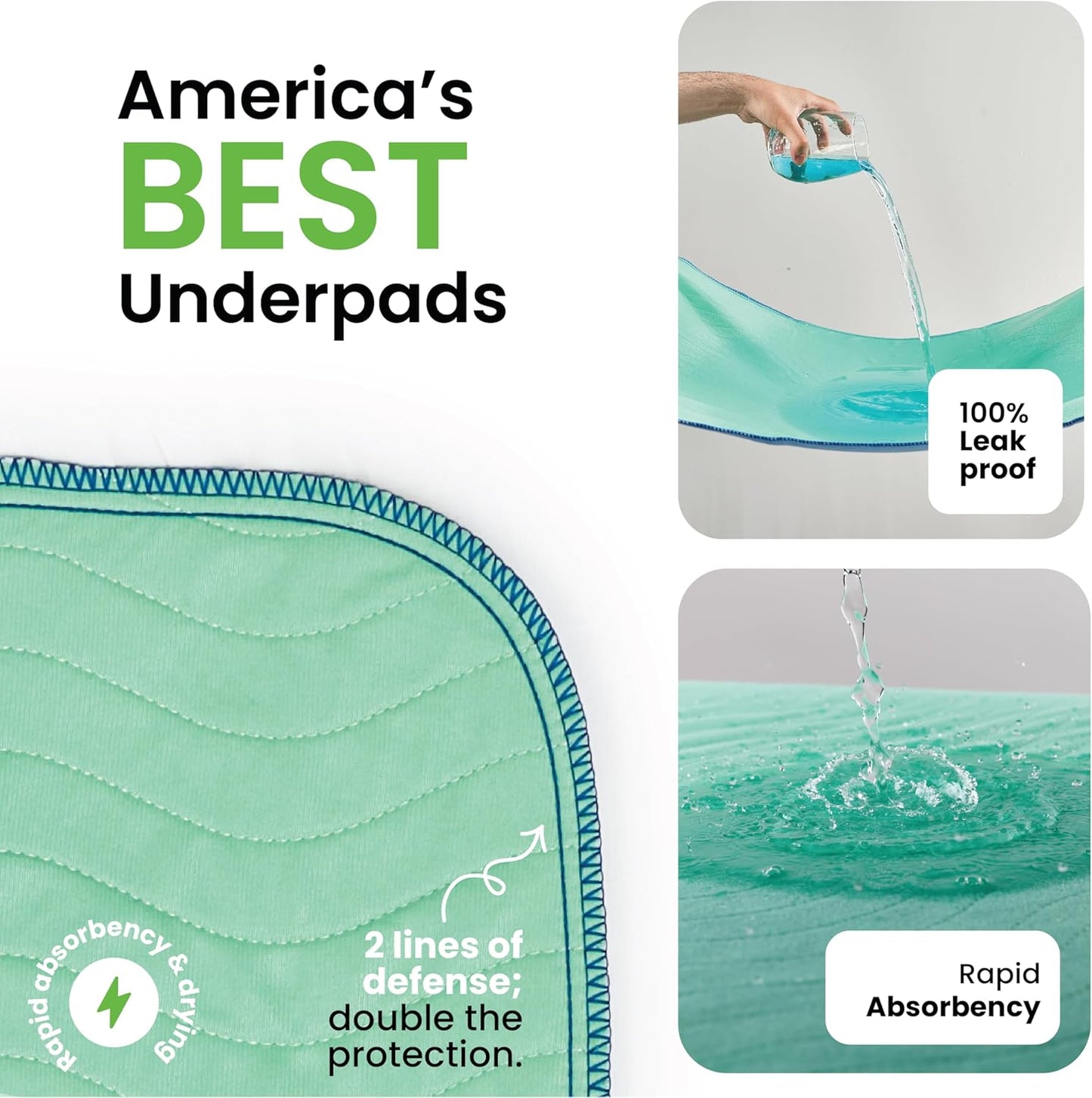 IMPROVIA® Washable Underpads, 18" x 24" (Pack of 4) - Heavy Absorbency Reusable Incontinence Pads