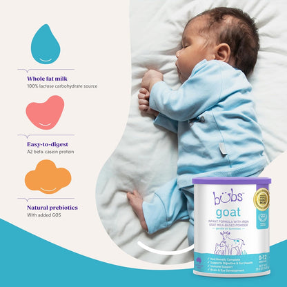 Bubs Whole Goat Milk Formula with Iron, Goat Milk-Based Powder, for Infants 0-12 Months, Made with