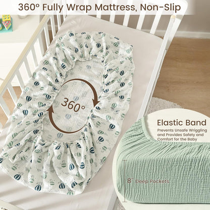 david's kids Muslin Crib Sheets for Boys Girls, 2 Pack 100% Cotton Soft Breathable Fitted Baby