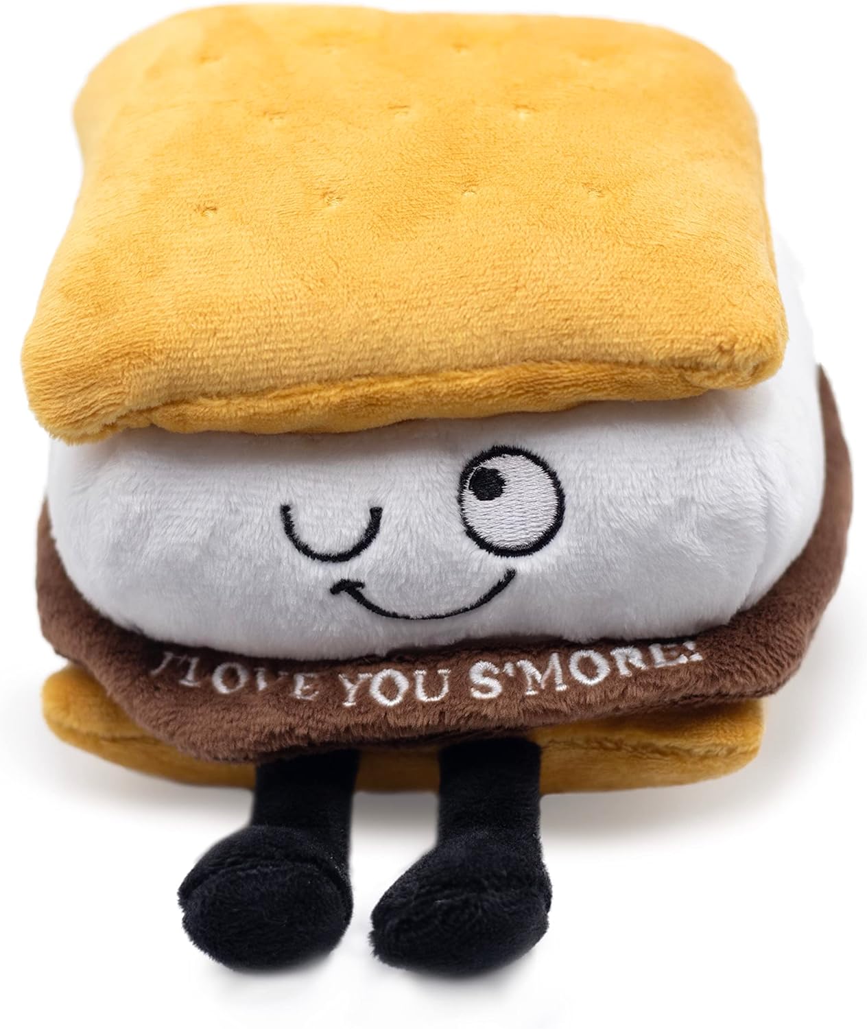 Love You S’More Foodie Plushie, Funny Pun Meme Gag Gift, White Elephant, Stocking Stuffer Present, Great for Emotional Support, Fun Desk Accessory, Weighted Base for Display