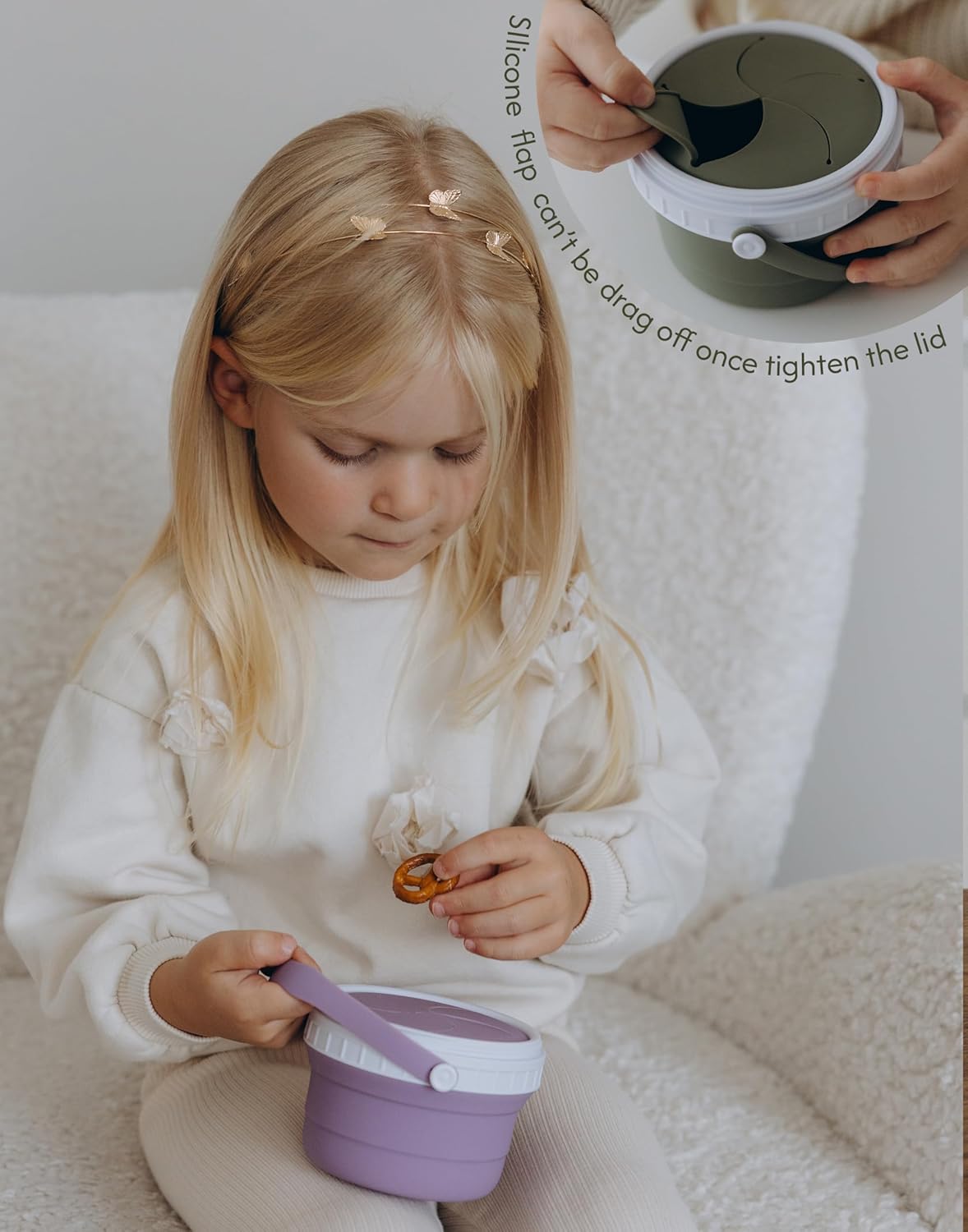No Spill Silicone Toddler Snack Containers, Detachable Silicone Flap for Filling&Cleaning