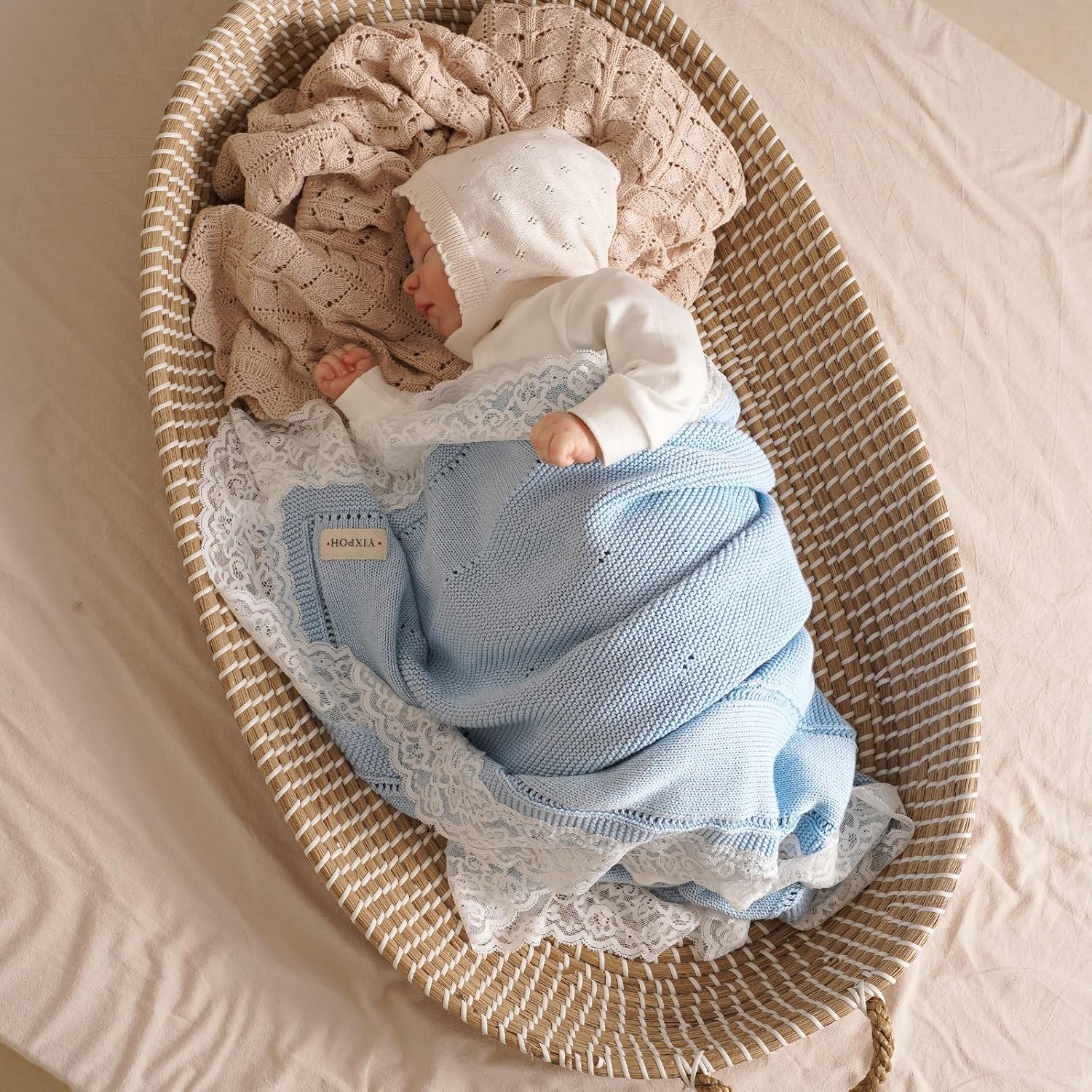 100% Organic Cotton Baby Blanket Knitted Softer Receiving Swaddle Warm Cozy Cuddle Crib Blanket for