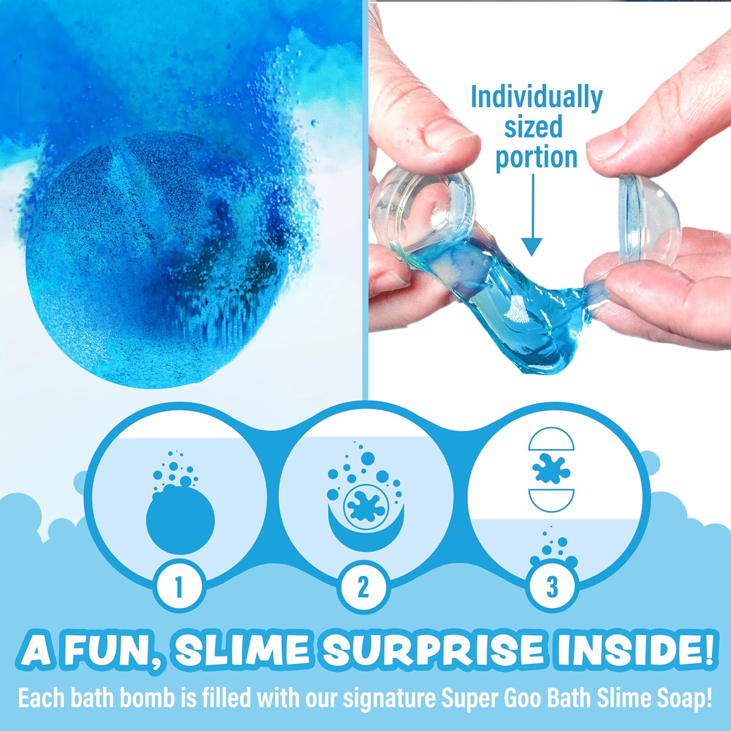 Super Goo Bath Slime 'Surprise' Bombs, 6 Pack | Kids Bath Bombs With Surprise Inside | Nontoxic |
