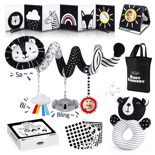 Joyreal High Contrast Baby Toys for Newborn, Black and White Baby Sensory Toys with Car Seat