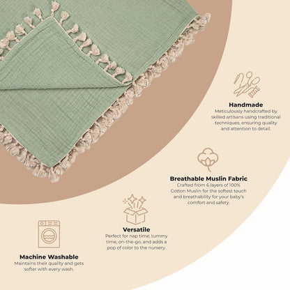 Crane Baby Muslin Swaddle Blanket, Soft Cotton Lightweight Nursery and Stroller Blanket for Baby Boys & Girls, Evergreen, 30" x 40"