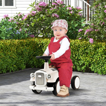 HONEY JOY Ride On Push Car, Outdoor Toddler Riding Toys w/Steering Wheel, Horn & Storage, Foot-to-Floor Sliding Car, No Batteries, Retro Baby Ride On Toys for Boys and Girls (White)