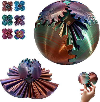 GearSphere Fidget Toy, 3D Printed Gear Ball Spin Ball Cube Desk Toy, 2024 Gear Sphere Cube Puzzlefor Adults Kids, Stress and Anxiety Relaxing Fidget Toy (Green-Purple-Copper)