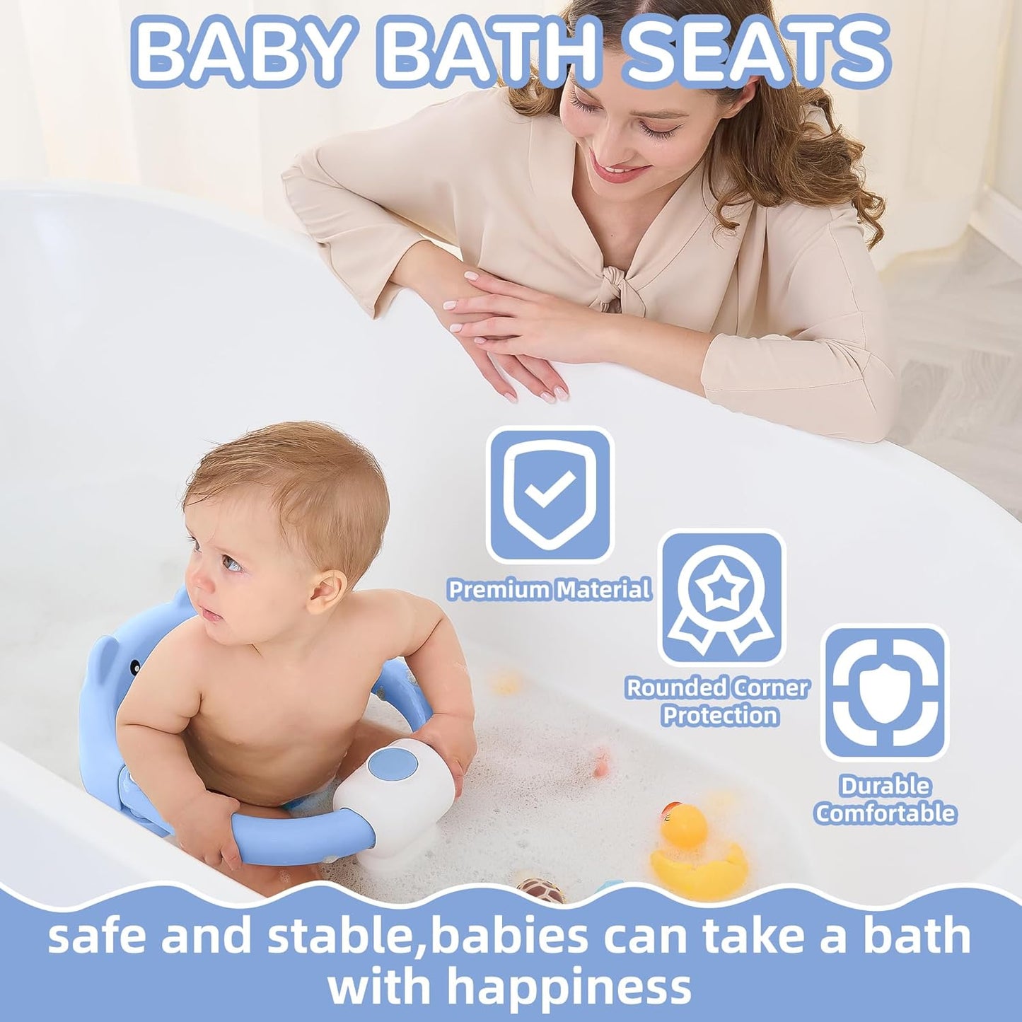 Baby Bath Seat for Babies 6 Months & up, Non-Slip Toddler Bath Seats for Babies Sitting Up, Safe