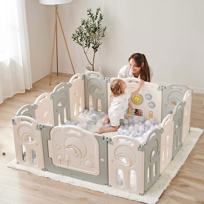 Fortella Cloud Castle Foldable Playpen, Baby Safety Play Yard with Whiteboard and Activity Wall
