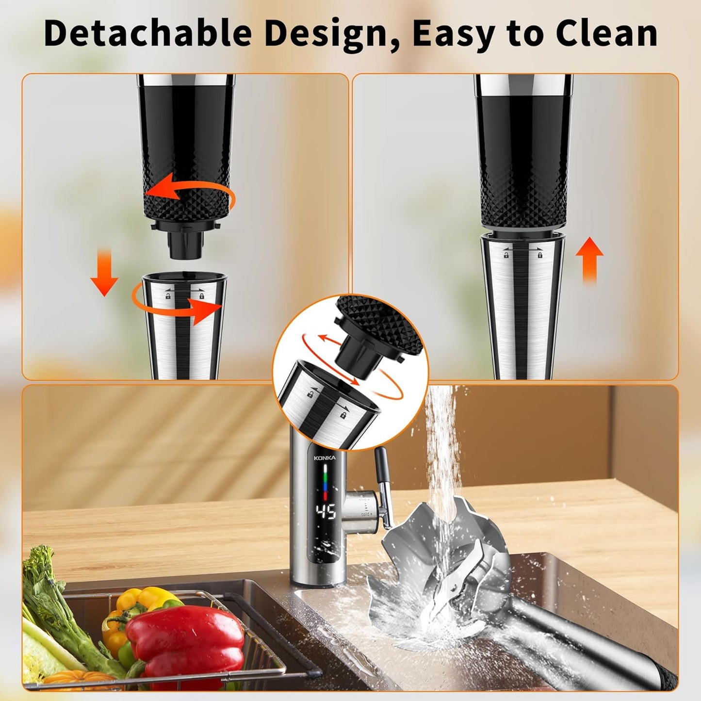Immersion Blender Handheld, 3-Angle Adjustable with 21-Speed Electric Hand Emulsion Stick Blender