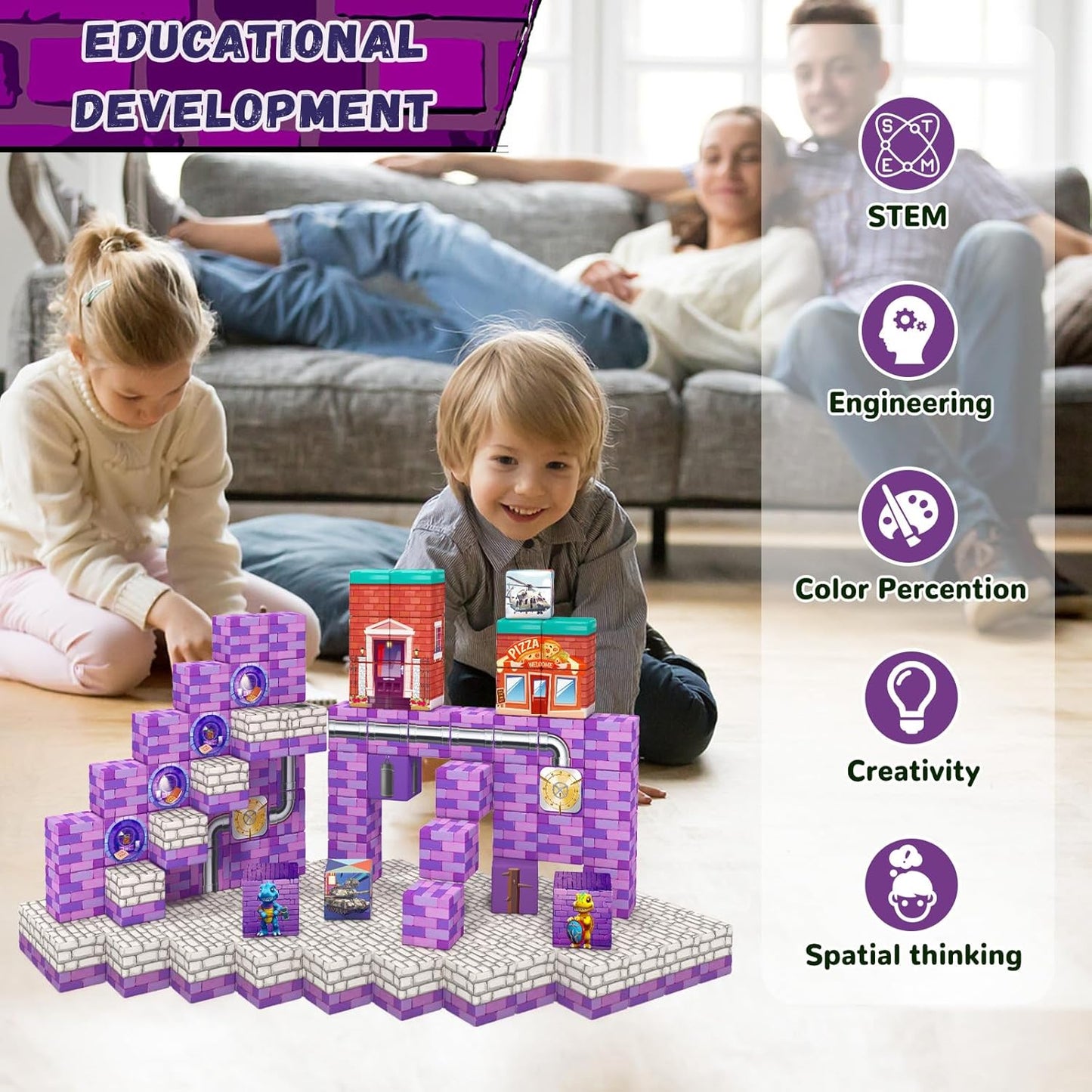 Magnetic Blocks,Building Toys for Kids, Dinosaur Adventure Magnet Building Cubes, Sensory Montessori Toys for 3+ Year Old Boys & Girls, Ideal Gifts for Ages 5-7 8-13, with ASMR Sounds and Clicking