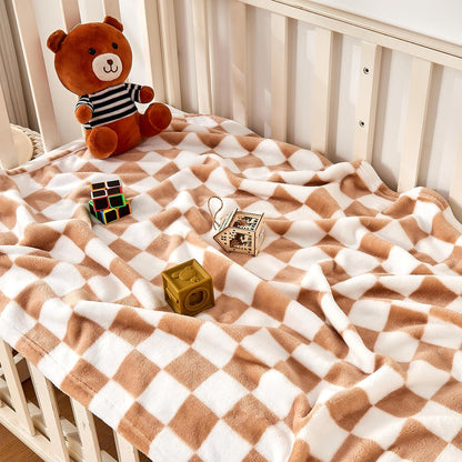 Yurhap Checkered Baby Blanket Fleece Baby Blankets Neutral for Boys Girls, Super Soft Warm