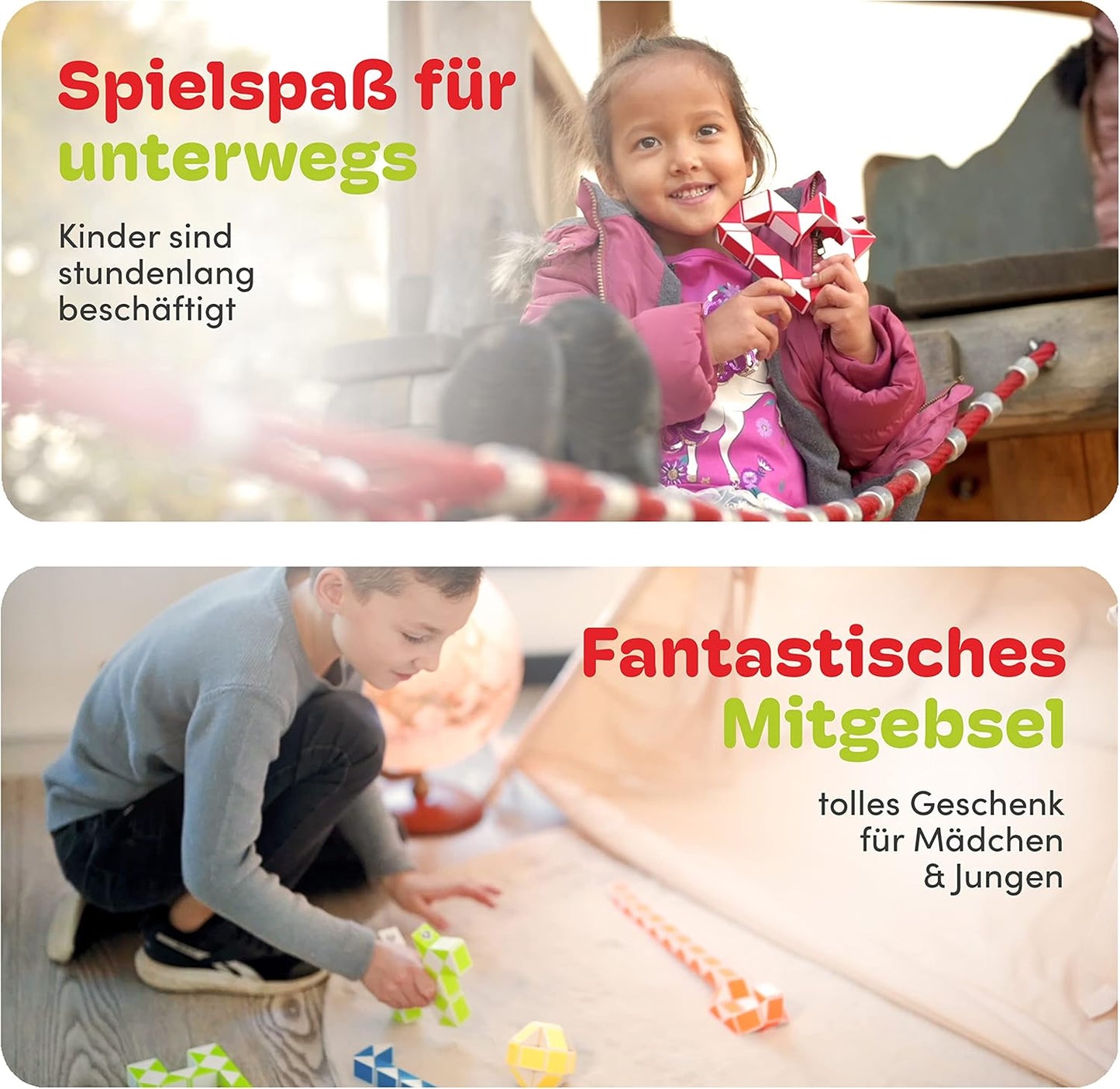 CUBIDI® Magic Snake Cube | Fidget Snake Toy for Kids | Travel Toys for Kids Ages 4-8 | Great Gift for Boys and Girls Birthday, Christmas, Stocking Stuffers - 24 Blocks | 0.9 inch x 0.7 inch | Red