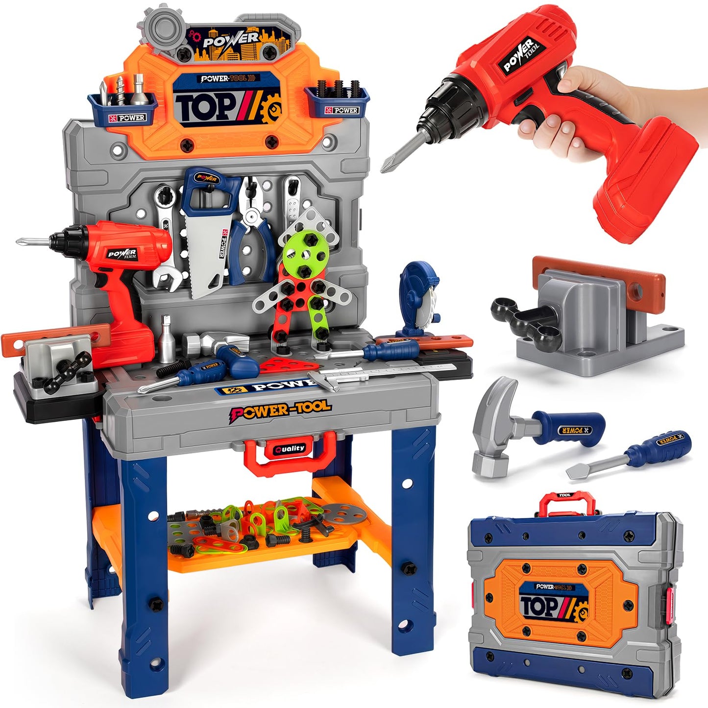 TooyBing Kids Tool Bench Set with Electric Drill and Realistic Tools, Construction Workbench