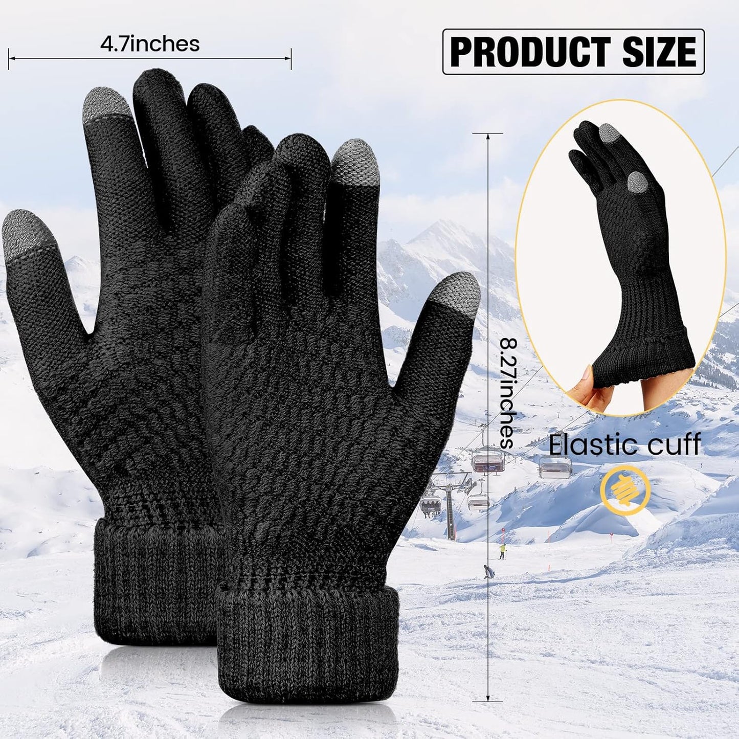 Geyoga 2 Pairs Women's Winter Touch Screen Gloves Soft Warm Fleece Lined Knit Elastic Cuff Winter Texting Gloves