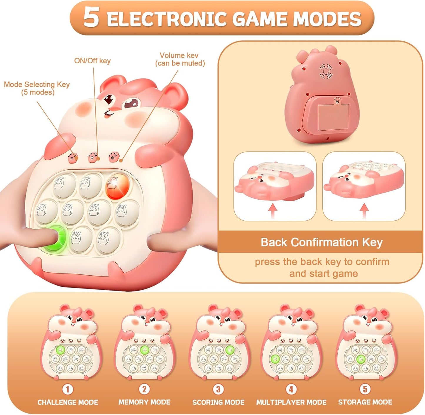 Quick Push Game, Light Up Fidget Toys Puzzle Handheld Game Machine, Speed Push Game Console for Kids, Squeeze Stress Sensory Push Bubble Toy, Girls & Boys Birthday Gifts