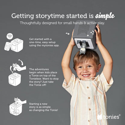 Toniebox Audio Player Starter Set with Spidey, Ghost-Spider, Spin, Black Panther, and Playtime Puppy - Listen, Learn, and Play with One Huggable Little Box - Gray