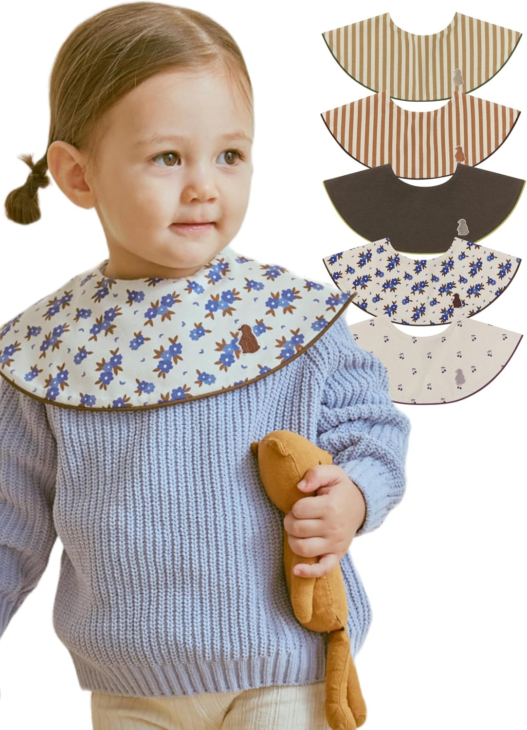 Konny Baby Bibs 5-Pack, 360 ° Rotate, Soft and Absorbent Bandana Drooling for Boys Girls baby Essentials