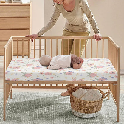 Dreamy Floral Print Fitted Crib Sheet Flower Baby Crib Sheet Fit Standard Crib and Toddler Mattress,Crib Mattress Sheets for Boys Girls 28"x52"
