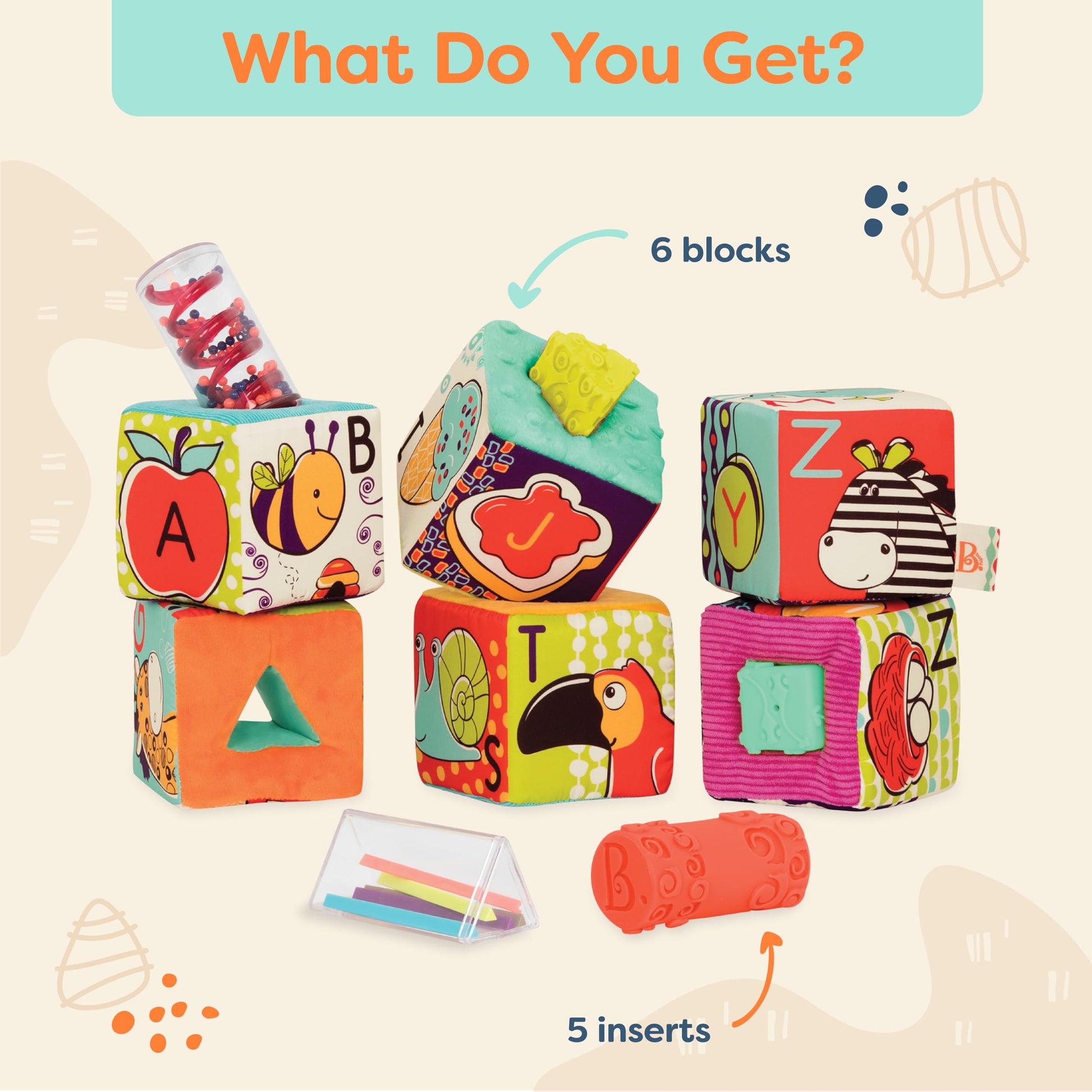 B. toys Soft Fabric Building Blocks, ABC Block Party, Baby