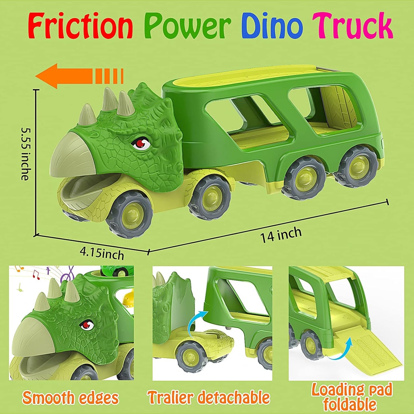 Veslier Dinosaur Car Toy for 3 4 5 Years Old Boys, Friction Power Carrier Truck with 4 Pack Small Pull Back Dino Car, Christmas Birthday Gift for 3+ Boy Girl Kids Toddlers