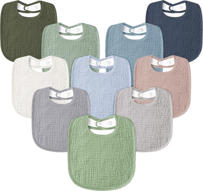 Susurration Muslin Baby Drool Bibs 10Pack Soft Square Adjustable Bandana Bibs for Unisex Baby Girls & Boys
