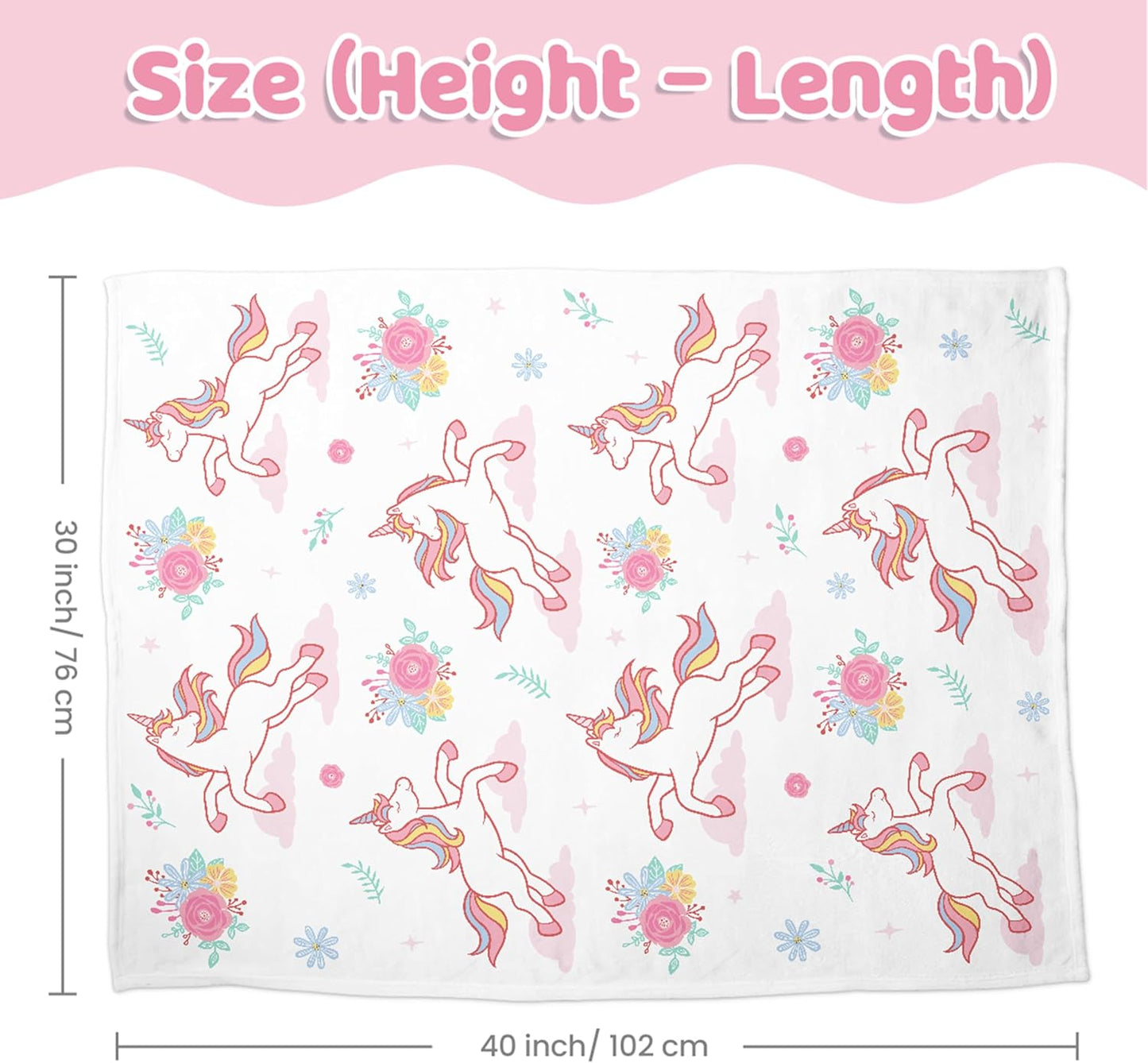 SANDJEST Unicorn Kid Blankets for Girls 30 x 40 - Throw Minky Blanket with Double Layer Dotted