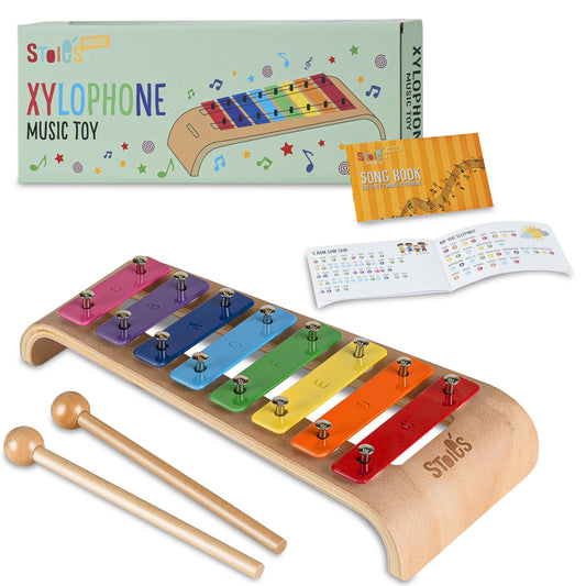 Stoie's Wooden Xylophone for Kids and Toddlers, Curved Design, 8 Notes of Rainbow Color, Tuned