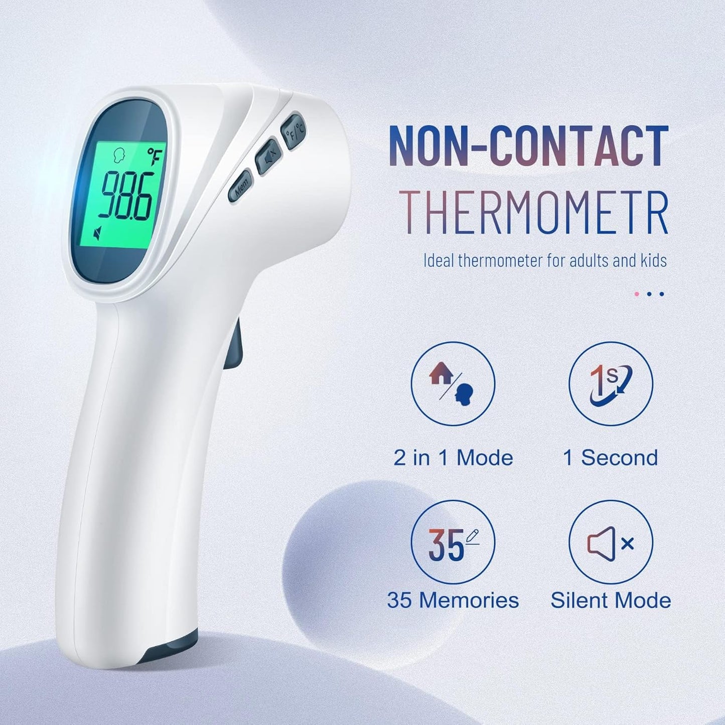 Touchless Thermometer for Adults, Digital Infrared Thermometer Gun with Fever Alarm, Forehead and