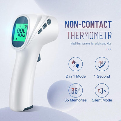 Touchless Thermometer for Adults, Digital Infrared Thermometer Gun with Fever Alarm, Forehead and