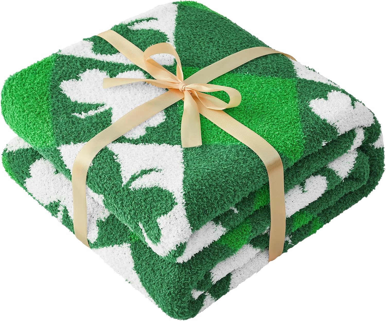CYMULA St. Patrick's Day Knit Throw Blanket - Super Soft Lightweight Plush Shamrock Clover Blanket