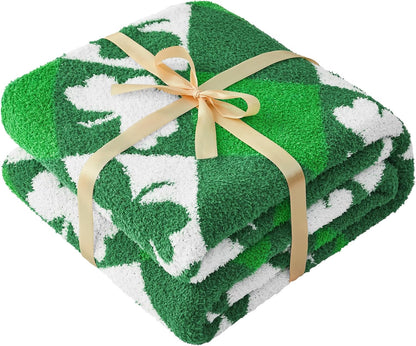 CYMULA St. Patrick's Day Knit Throw Blanket - Super Soft Lightweight Plush Shamrock Clover Blanket