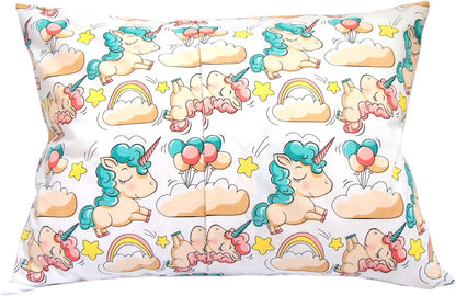 Toddler Pillowcase 13 x 18 Cotton Unicorn Pillows - Small Pillow Cases for Travel Pillows, Toddler Pillowcase Character - Green Unicorn with Balloons