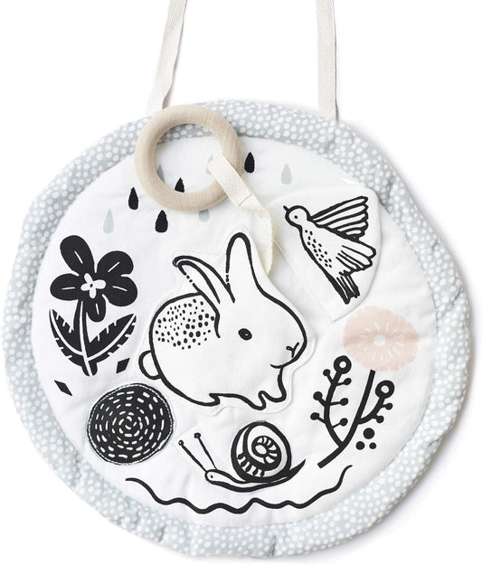 Wee Gallery Meadow Activity Pad Organic Baby Play Mat with Sensory Toys, High Contrast Newborn Essentials Soft Tummy Time Mat for Babies 0-12 Months, Visual and Motor Skill Development Toy