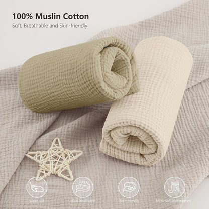 Bearmoss Muslin Crib Sheets 100% Cotton Baby Crib Sheets Fitted for Standard Crib Mattress &
