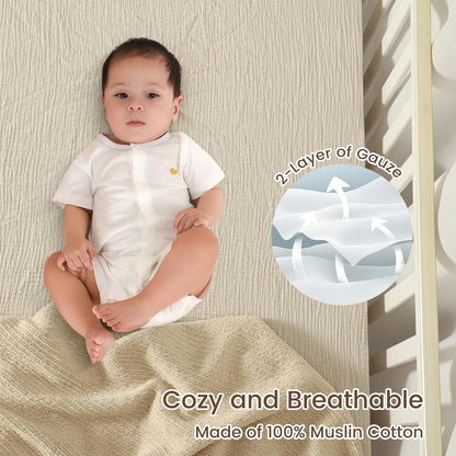 david's kids Muslin Mini Crib Sheets, 2 Pack Cotton Pack N Play Sheets for Boys Girls Neutral, Soft