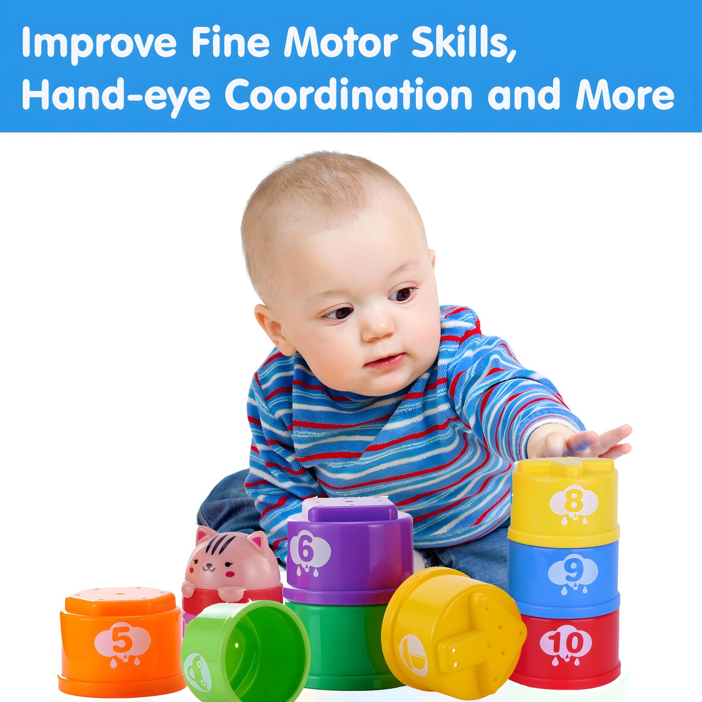 Wanonoo Stacking Cups Baby Toy Set, Nesting Stacking Toys for Toddlers 1-3 Montessori Toys for 1